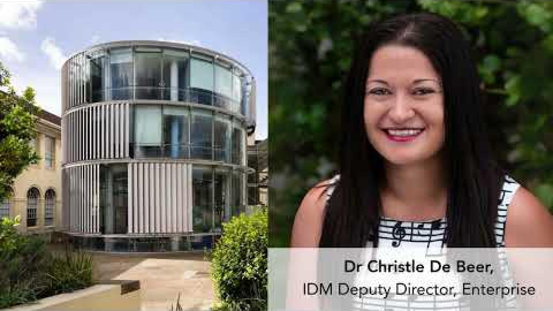 Preview image for the video remote "Dr Christle de Beer: Pioneering Enterprise Thinking at the IDM". Preview image for the video remote "Dr Christle de Beer: Pioneering Enterprise Thinking at the IDM".