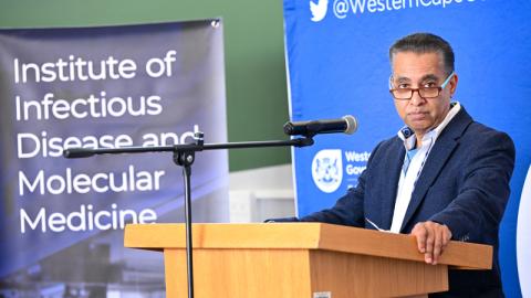 Prof Keertan Dheda speaking at launch