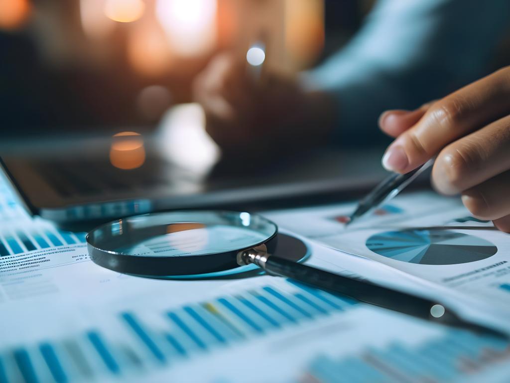 charts and magnifying glass